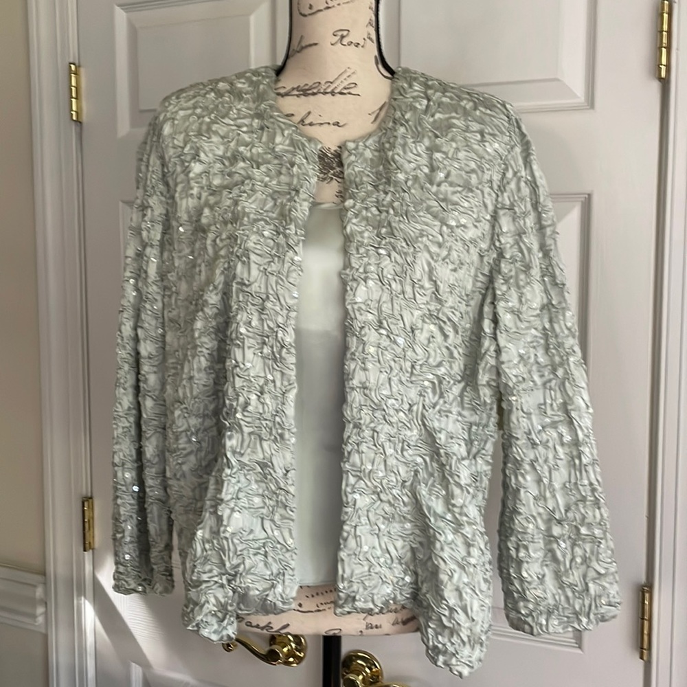 JS Boutique Pale Mint Textured Beaded Blazer